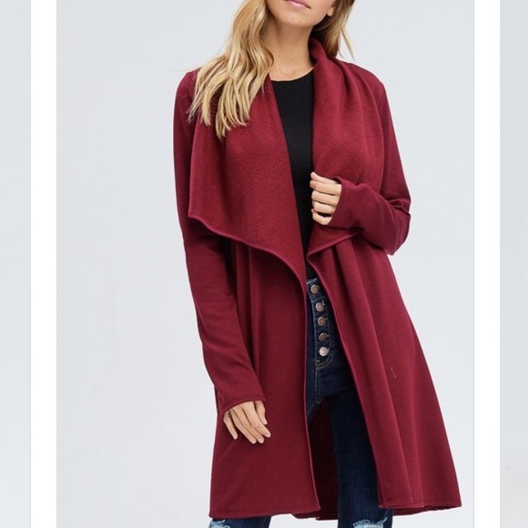  1 left  Burgundy Open Front Coatigan - Picture 2 of 2